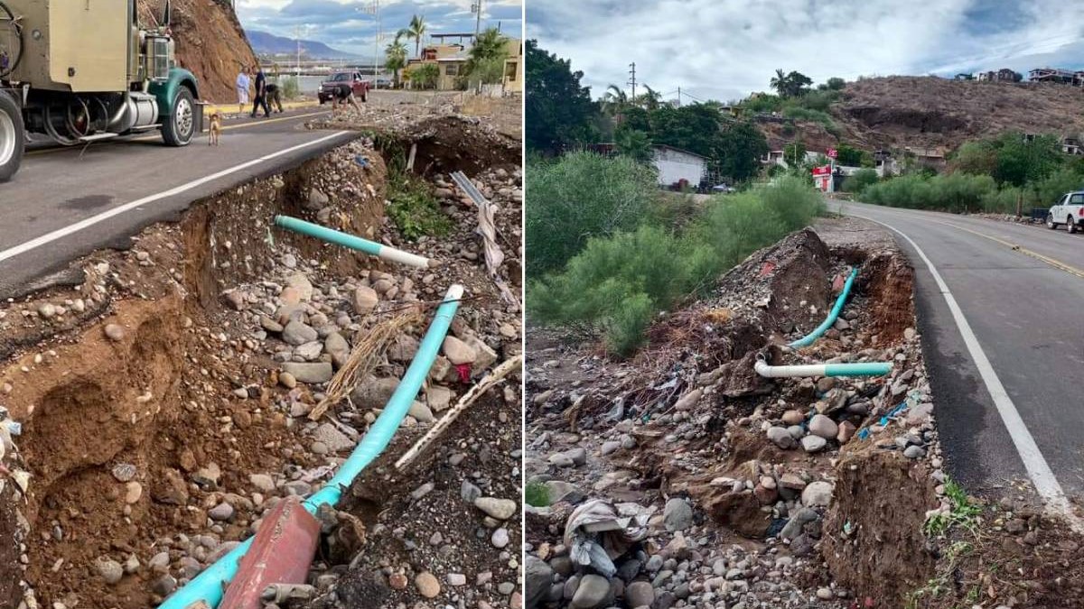 roads damaged and pipes broken by Huriicane Hilary in Baja California Sur