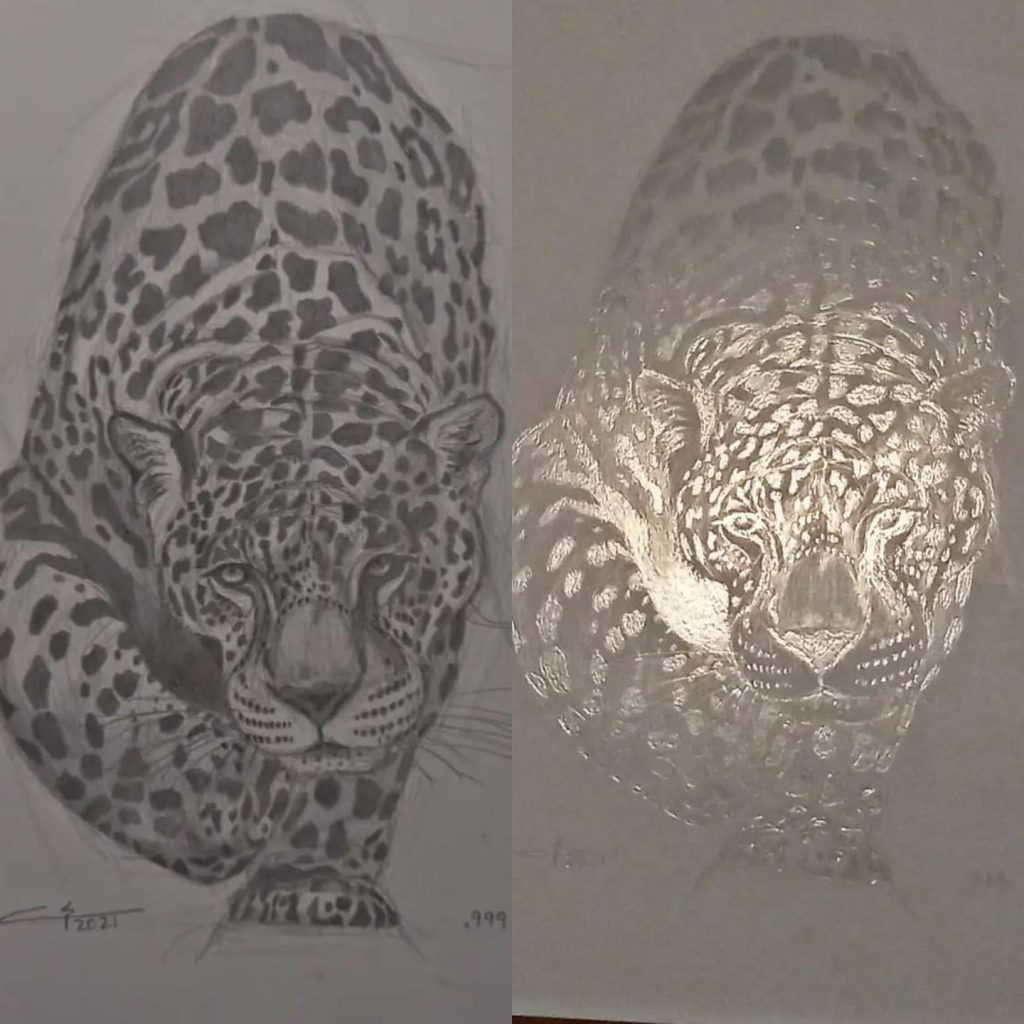 Metal point drawing of a leopard