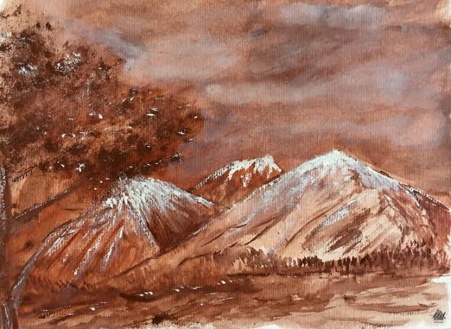 Lanscape in dry technique trois crayons