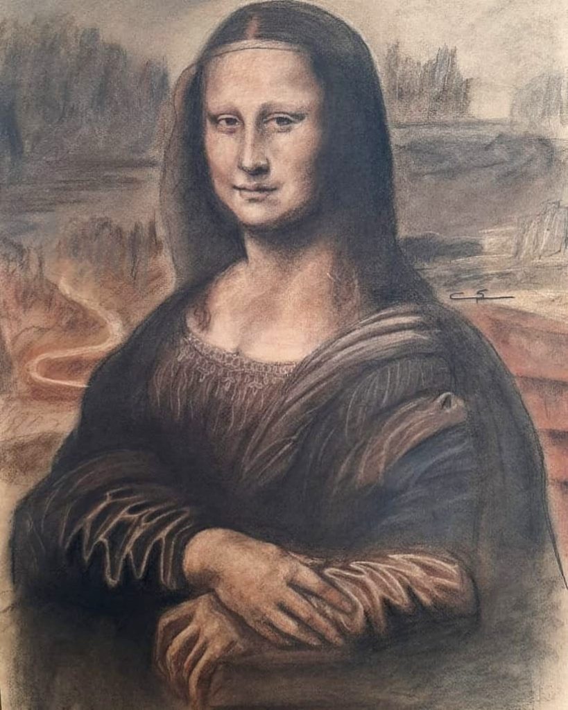 Mona lisa version dry technique trois crayons