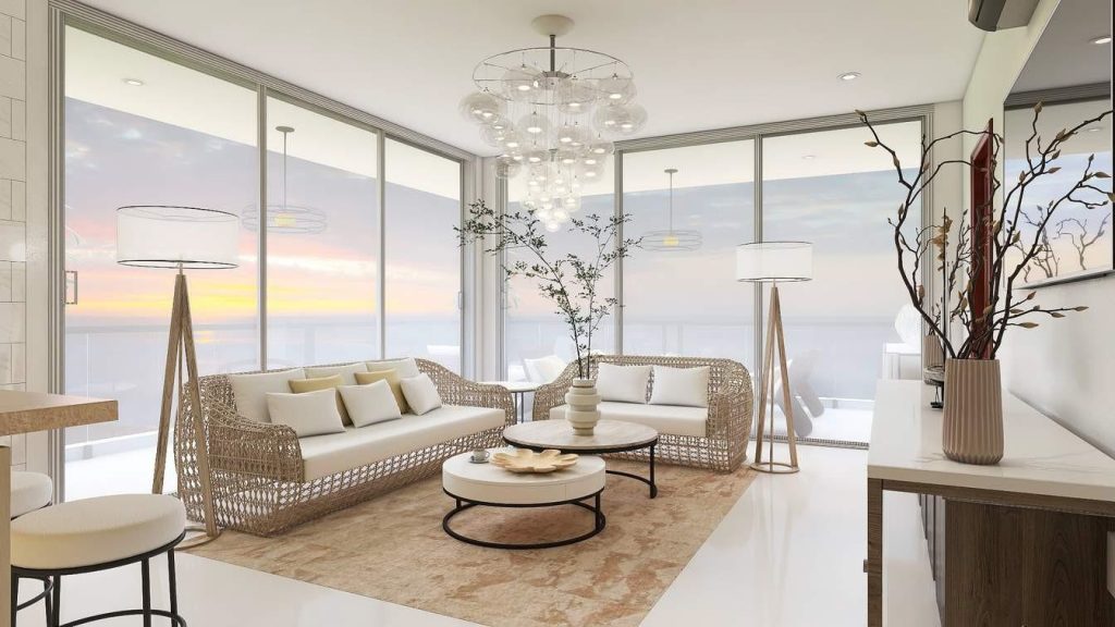 Beautiful living room with a panormaic ocean view