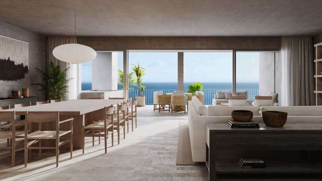 Uavi Apartment living/dining room with a panoramic view of the ocean