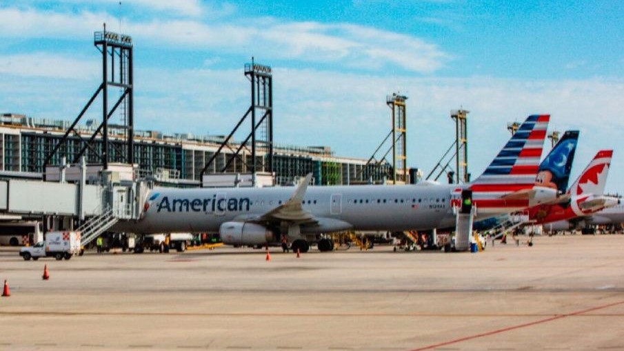 Amwrican airlines plane on airport tarmac