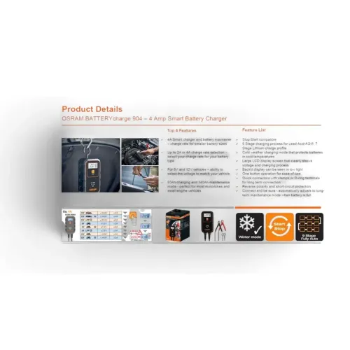 Redresor Auto Osram Smart Charger 12V 4A/2A Digital max 90Ah