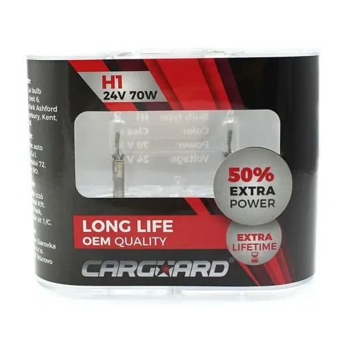 Set de 2 becuri Halogen 24V - H1, 70W, +50% intensitate - Long Life Carguard