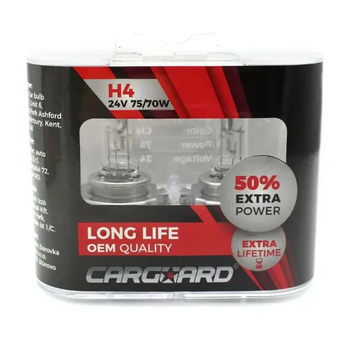 Set de 2 becuri Halogen 24V - H4, 70W, +50% intensitate - Long Life Carguard