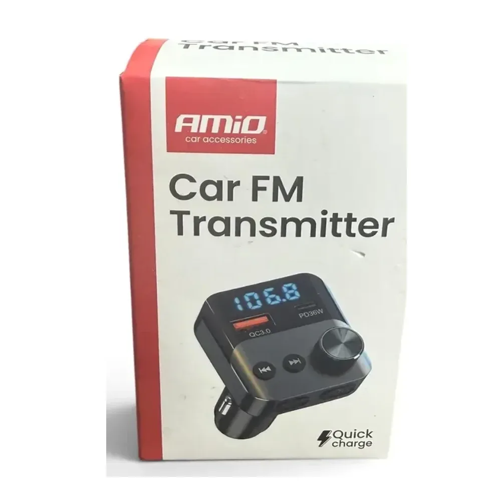 Modulator FM Bluetooth AMiO cu display, porturi USB QC3.0 și PD 36W