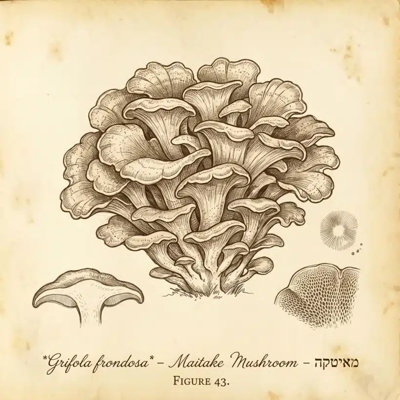 מאיטקה (Grifola frondosa) — איור בוטני של פטריית המרפא שאנחנו מגדלים בגליל