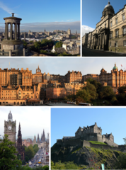 Clockwise from top-left: View from Calton Hill, University of Edinburgh Old College, View of Edinburgh Old Town, Edinburgh Castle, Princes Street as seen from Calton Hill.