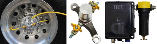 From left to right: Traction Air’s distinctive yellow lines, the hub-mounted rotator unit and the new sealed composite pressure cell, which is about 50 percent smaller than the previous model