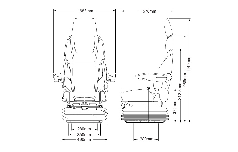 KAB 61K4 Seat Specification Line Drawing