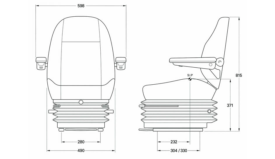 KAB 515 Seat Specification Line Drawing - Marine