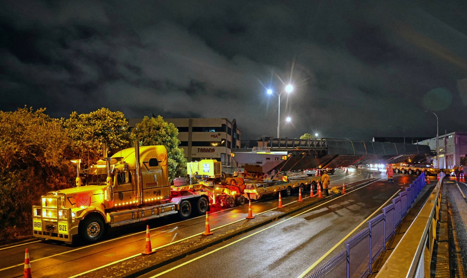 Pollock Cranes TRT ESS Modular Platform Trailer transporting a 150T Bridge