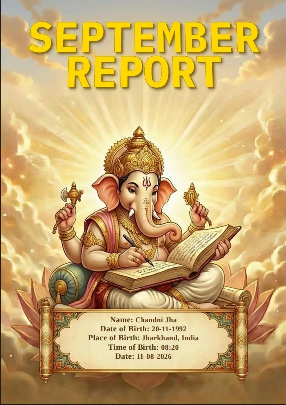 Premium Silver Vedic Monthly Report Cover displaying dynamic planetary orbit tracks