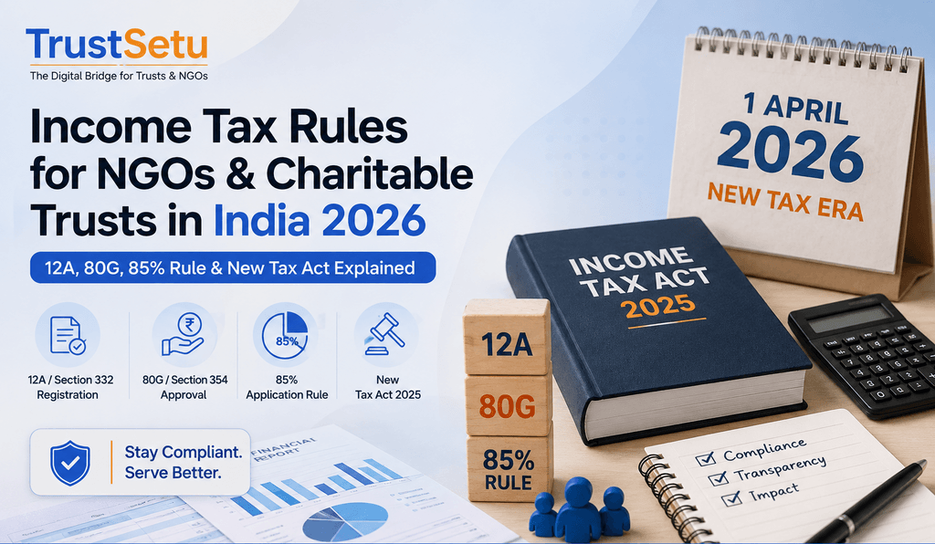 Income Tax Rules for NGOs & Charitable Trusts in India 2026: 12A, 80G, 85% Rule & New Tax Act Explained