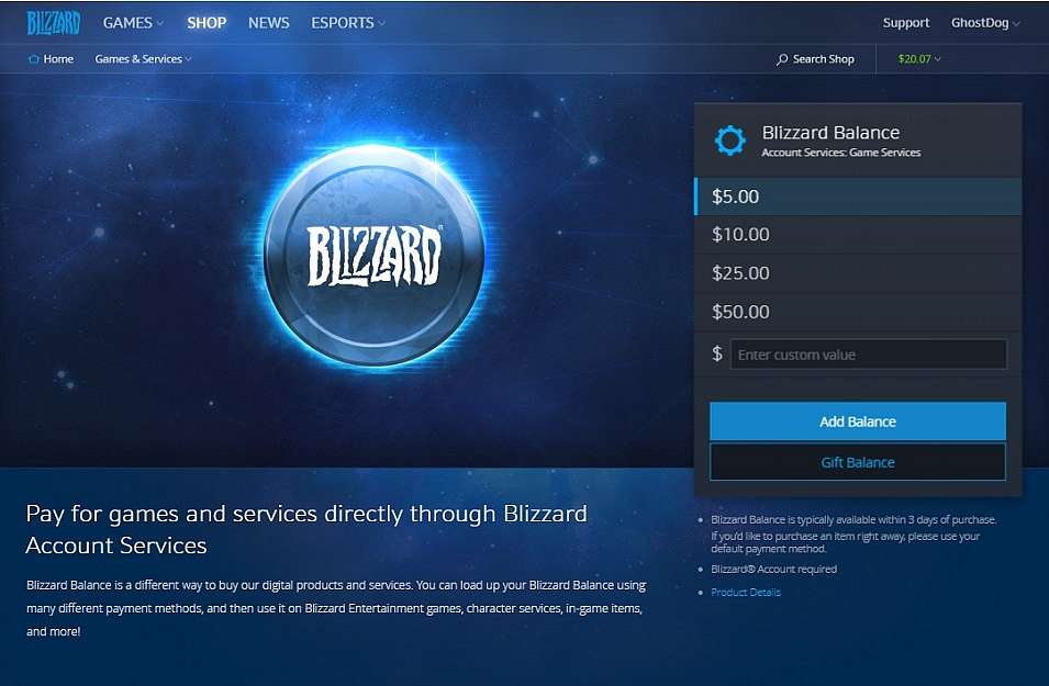 Blizzard Balance je nyní možno poslat jako dárek