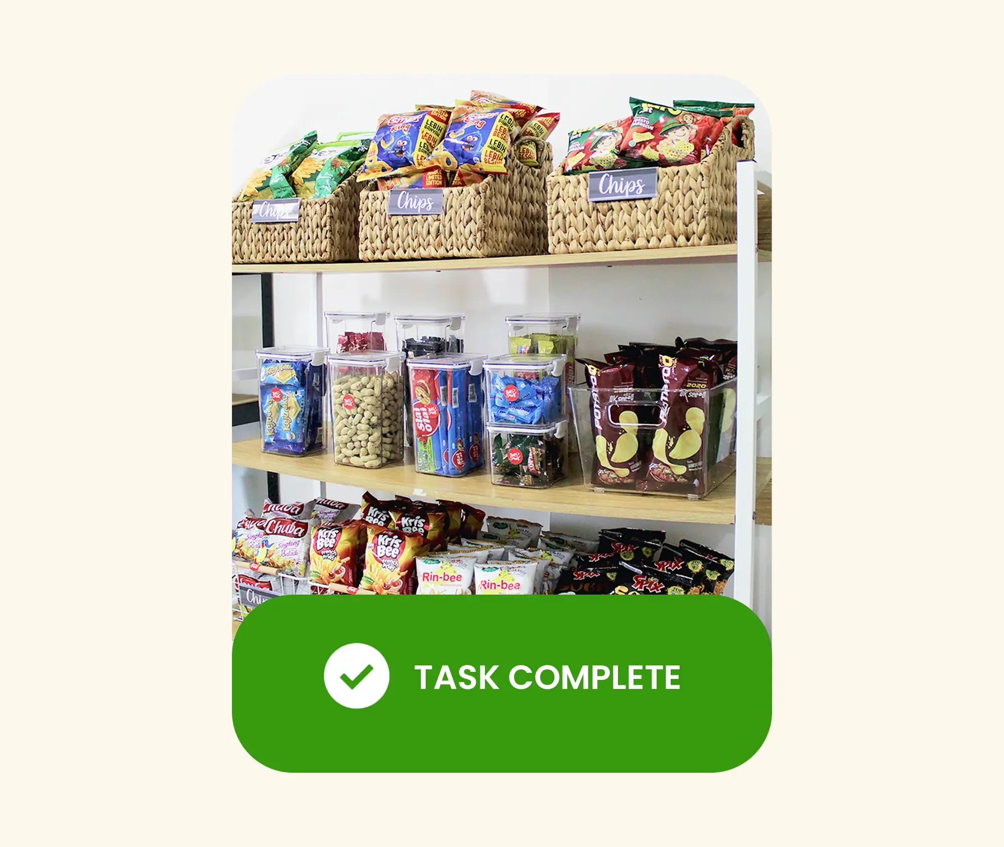 Organized pantry shelf - photo verification