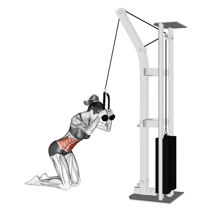 Köysillä polvistuen tehtävä vatsojen rutistus - harjoituksen suoritus