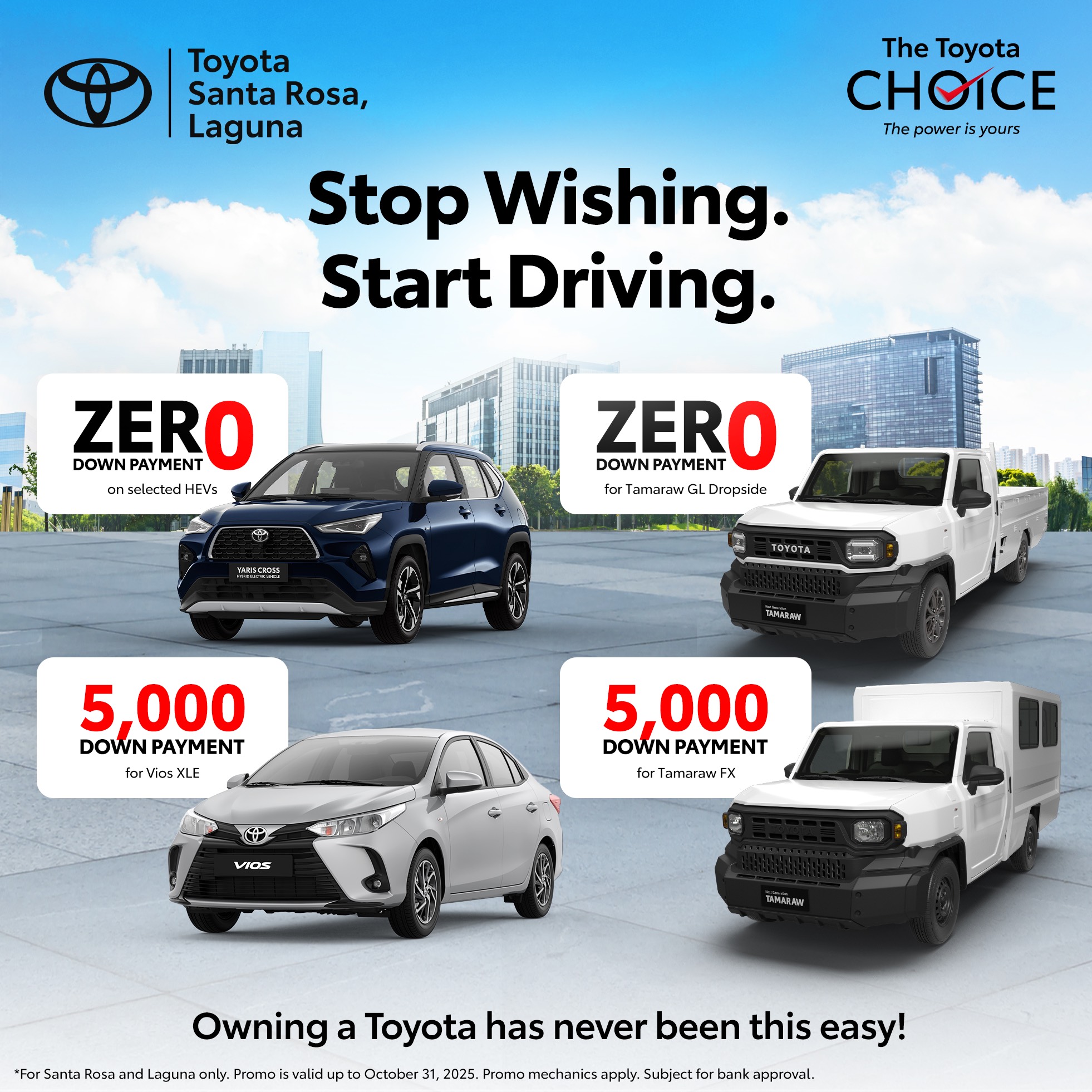 Toyota Santa Rosa October Promos: Drive Home Your Dream Toyota with 0% and ₱5K Down Payment Offers!