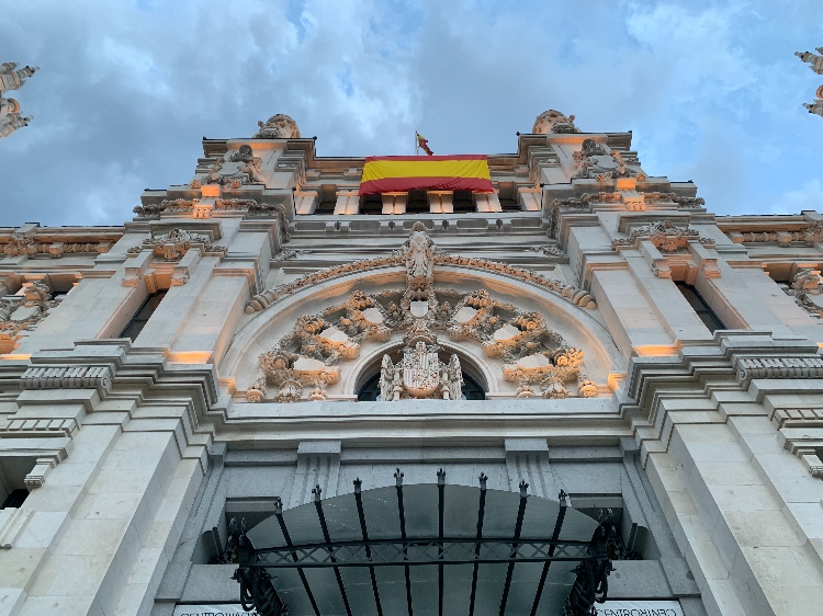 Close-up facade of Plaza de Cibeles in Madrid Spain