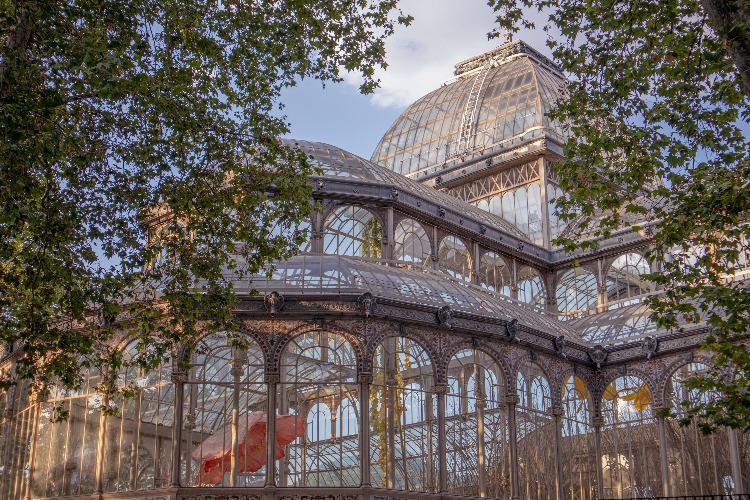 Exterior of Crystal Palace in El Retiro Park in Madrid, Spain