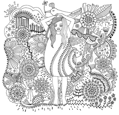 花と女性のパターンアート