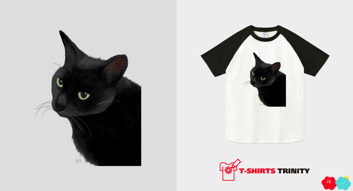 カッコイイ黒猫（ラグランTシャツ）|デザインTシャツ通販【Tシャツ ...