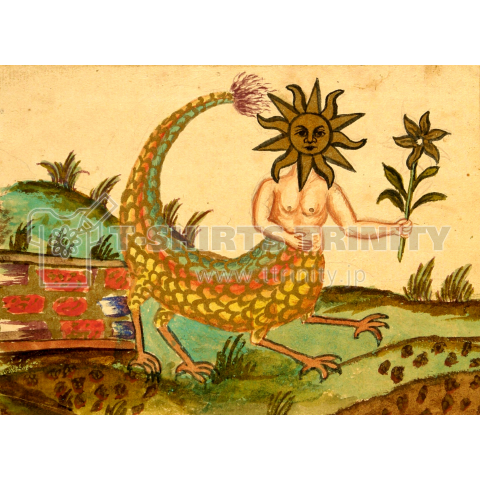 中世の彩色写本の挿絵「太陽のドラゴンモンスター」【西洋 絵画 アート 美術 Tシャツ】