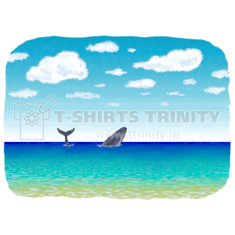 クジラと南国の広い海 デザインtシャツ通販 Tシャツトリニティ