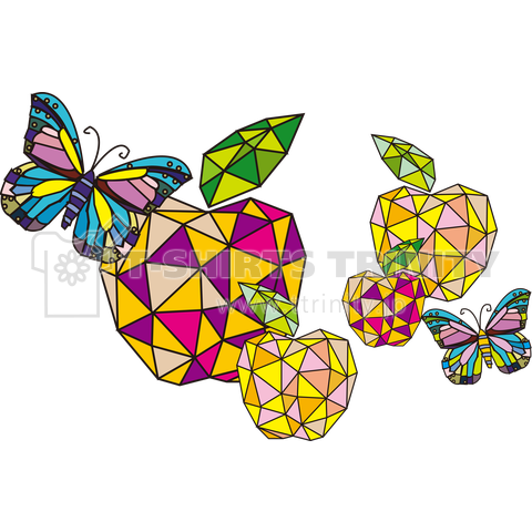 【幾何学模様】カクカク林檎と蝶