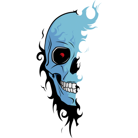 TRIBAL SKULL HALF (blue)