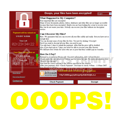 OOOPS! ランサムウェア "WannaCry" 濃色