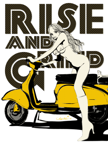 Rise And Grind 黄色いベスパの女 ピンナップガール デザインtシャツ通販 Tシャツトリニティ