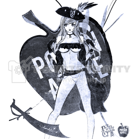 黒い海賊装束のビキニ女と毒林檎 ガールズイラスト