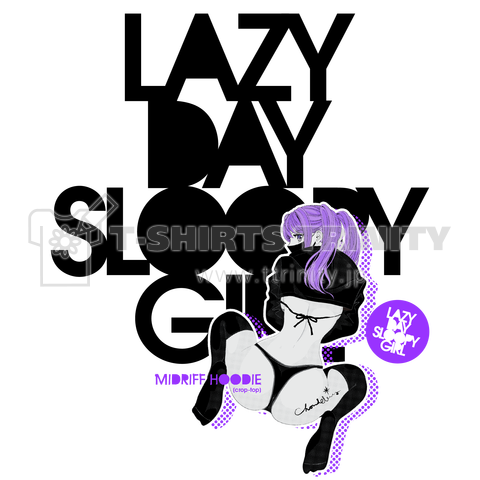 LAZY DAY SLOOPY GIRL 0574 ブラックフーディー女子 エロポップ ロゴ