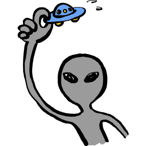 UFOを捕まえる宇宙人(カラー)