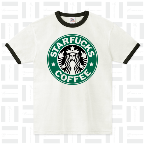 パロディー商品】STARFUCKS COFFEE（リンガーTシャツ）|デザインT