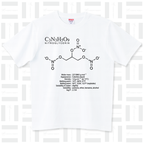 化学Tシャツ:ニトログリセリン:分子式と構造:爆発・爆薬（Tシャツ ...