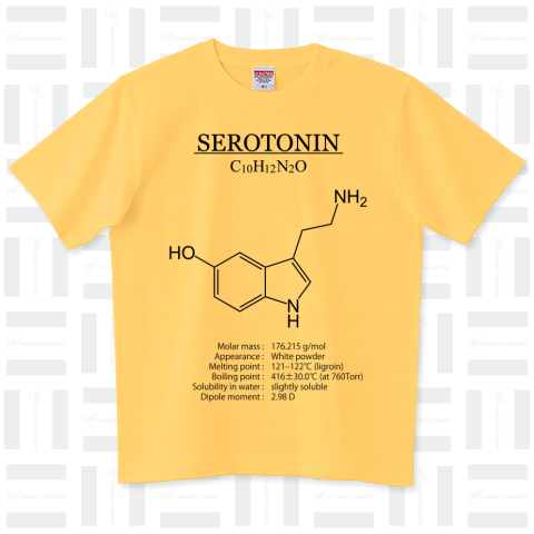 化学Tシャツ:セロトニン(精神安定・感情コントロール):化学構造シリーズ:分子式デザイン