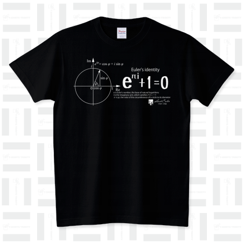 数学Tシャツ:オイラーの等式(オイラーの公式)D_白:円周率・虚数・ネイピア数:学問・数式・科学
