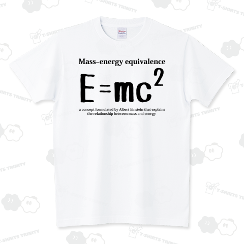 科学Tシャツ:E=mc2(エネルギー、質量、光速の関係式):アインシュタイン・相対性理論_B黒:学問・物理