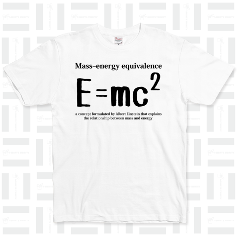 科学Tシャツ:E=mc2(エネルギー、質量、光速の関係式):アインシュタイン・相対性理論_B黒:学問・物理