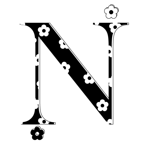 モノトーン 花柄イニシャルN
