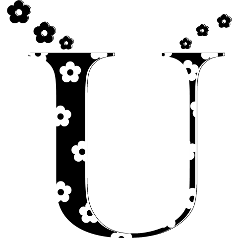 モノトーン 花柄イニシャルU