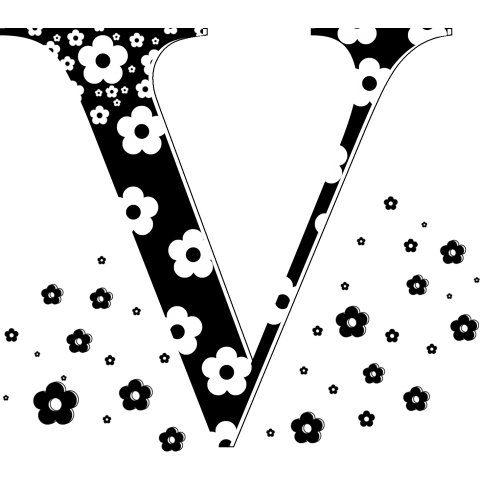 モノトーン 花柄イニシャルV