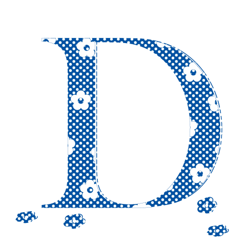 花柄アルファベットD(ブルー&ドット)