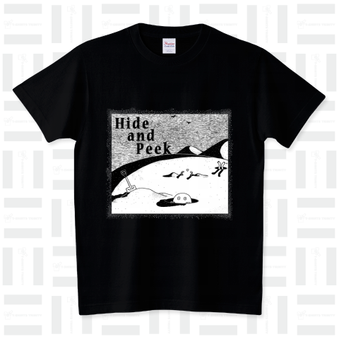 Hide and Peek 穴の中(背景ホワイト) スタンダードTシャツ(5.6オンス)