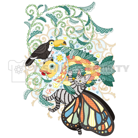 植物魚と猫蝶とオニオオハシ