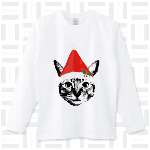 Nobigao 猫 & サンタ帽（ロングTシャツ）|デザインTシャツ通販【T