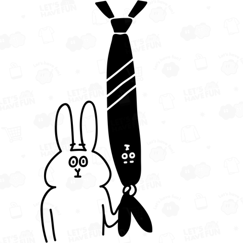 黒いウサギネクタイを引っ張るウサギ